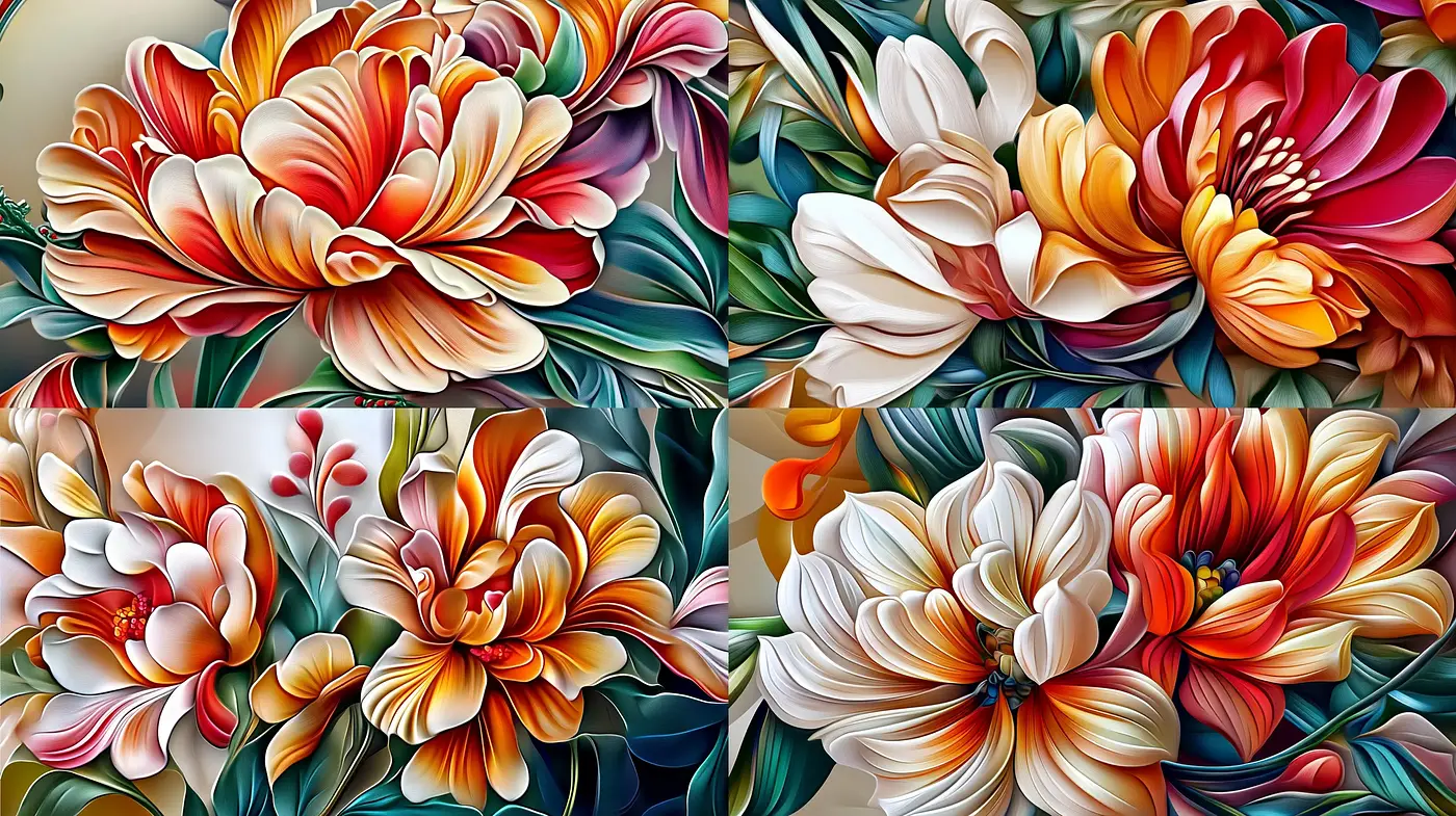 Luminous Floral Symphony in Stylized Digital Brushwork - Midjourney sref style