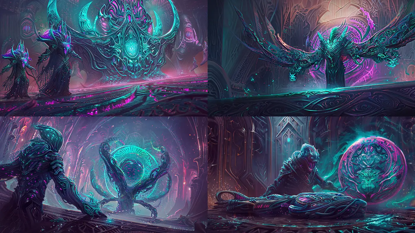 Ethereal Bioluminescent Dreamscape: A Fantastical Fusion of Organic and Alien Artistry - Midjourney sref style