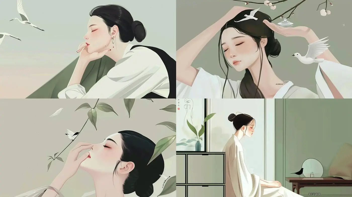 Serene Elegance in Pastel: Tranquil Moments Captured in a Dreamlike Eastern Aesthetic - Midjourney sref style