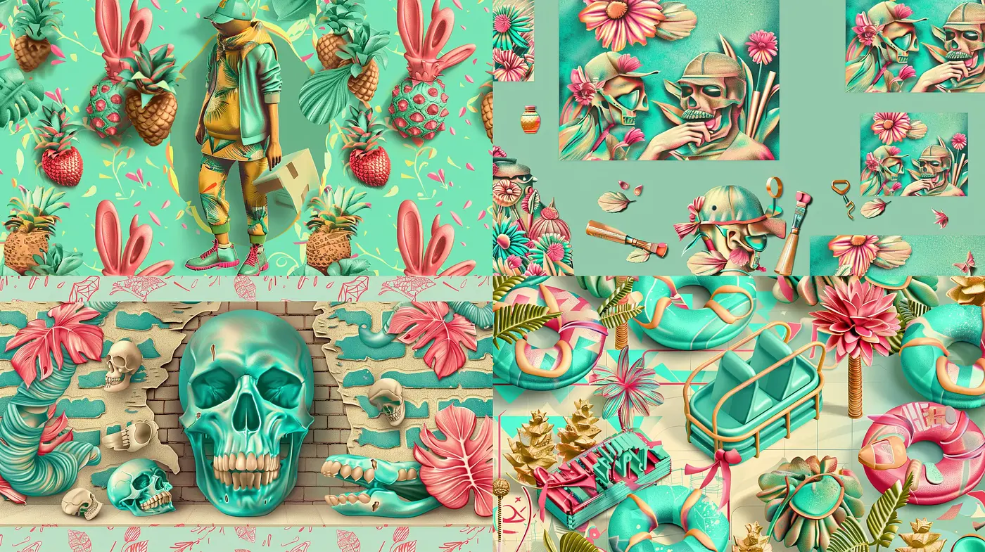 Surreal Tropical Elegance with Pastel Undertones - Midjourney sref style
