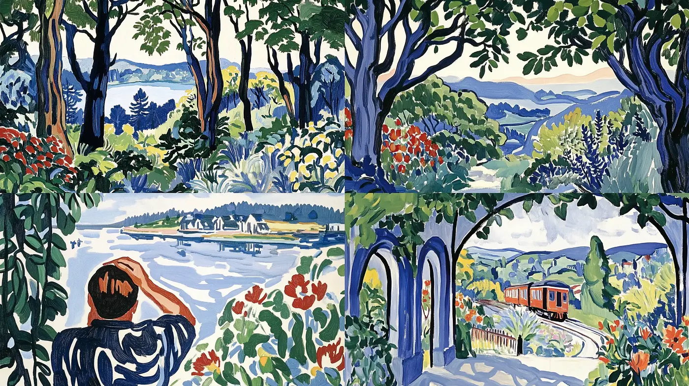 Serene Panoramic Landscapes in Vibrant Fauvist Hues - Midjourney sref style