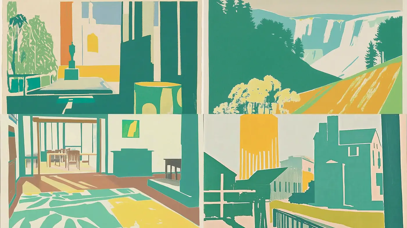 Retro Contoured Landscapes and Interiors - Midjourney sref style