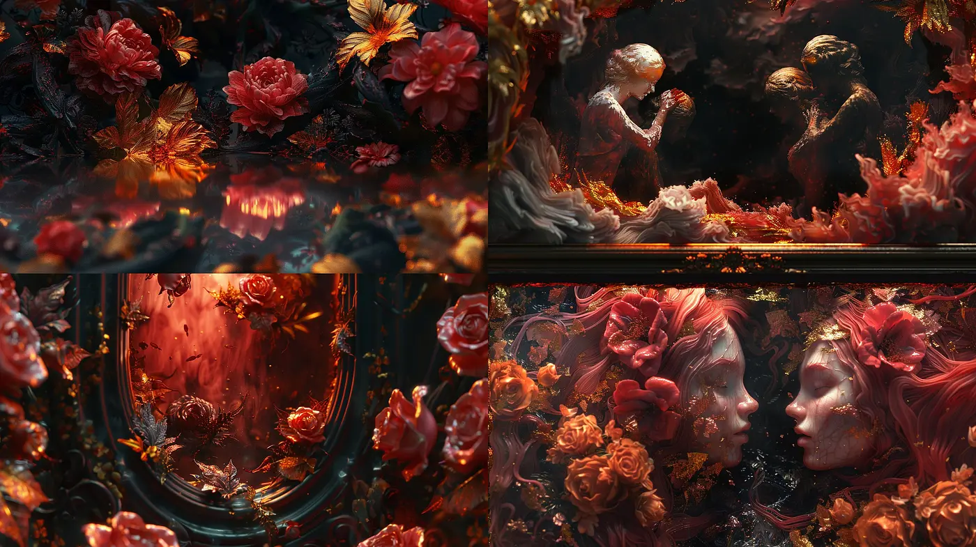 Autumnal Embrace: A Symphony of Cinematic Florals in Fiery Hues - Midjourney sref style