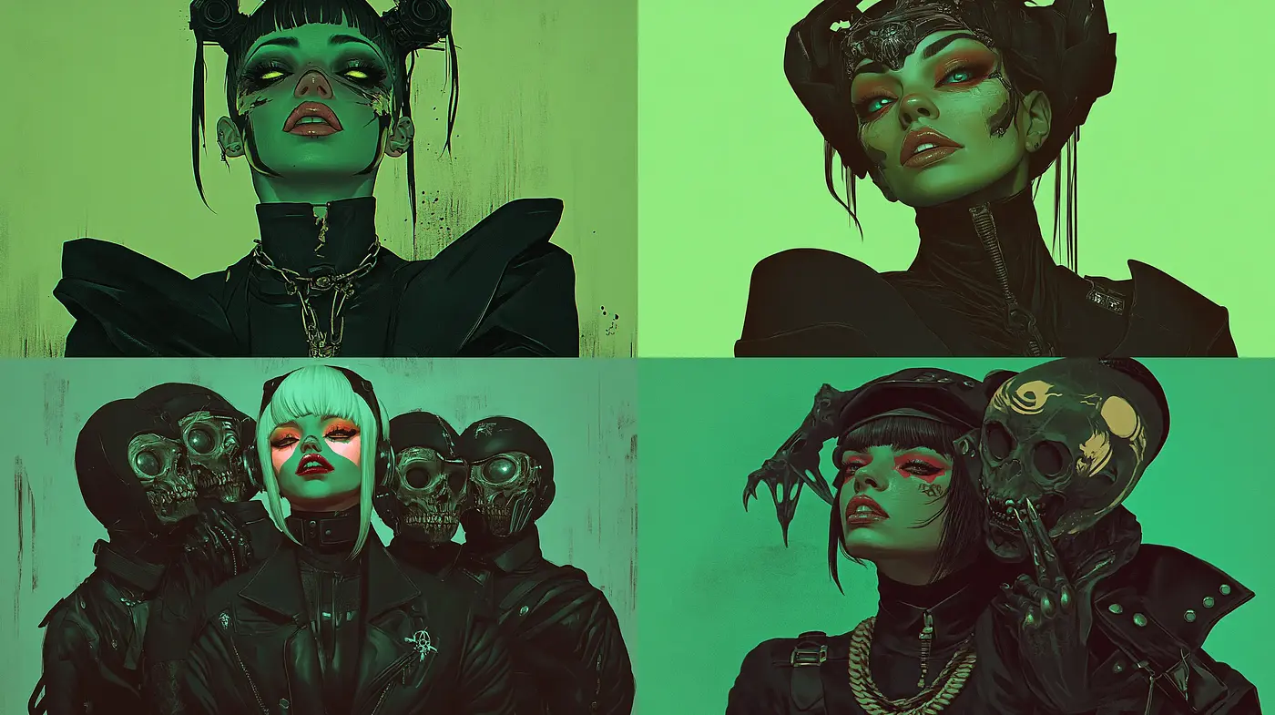 Nocturnal Cybergoth Reverie: A Fusion of Dark Fantasy and Futuristic Noir - Midjourney sref style