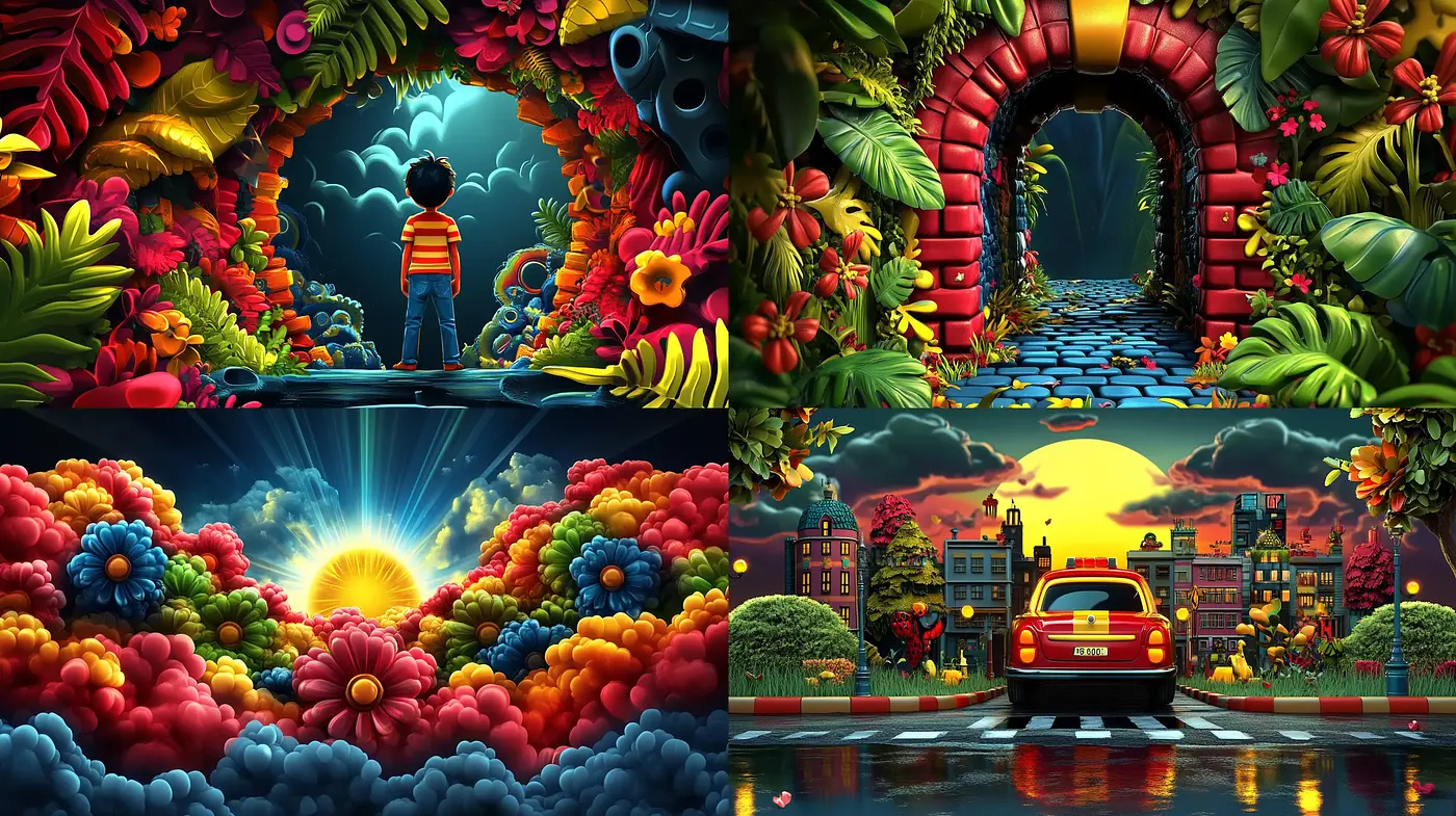 Surreal Fantasy in Saturation: A Vibrant Dreamscape Fusion - Midjourney sref style