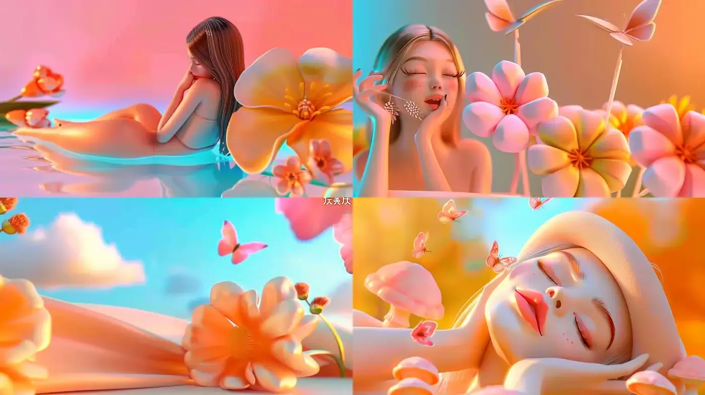 Soft Pastel Dreamscape with Whimsical Floral Elements - Midjourney sref style