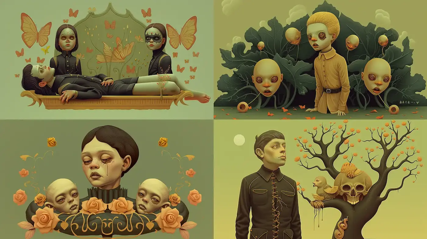 Eerie and Ethereal Surrealism with a Touch of Gothic Influence - Midjourney sref style