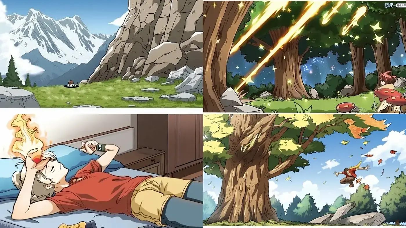 Vibrant Animated Landscapes with Whimsical Character Interactions - Midjourney sref style