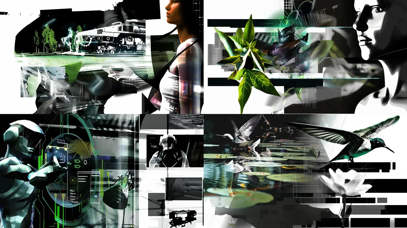 Futuristic Digital Collage with a Cybernetic Aesthetic - Midjourney sref style