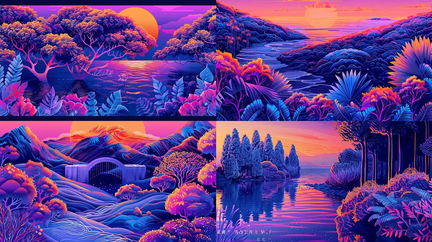 Vibrant and Dreamlike Landscapes with Surreal Touch - Midjourney sref style