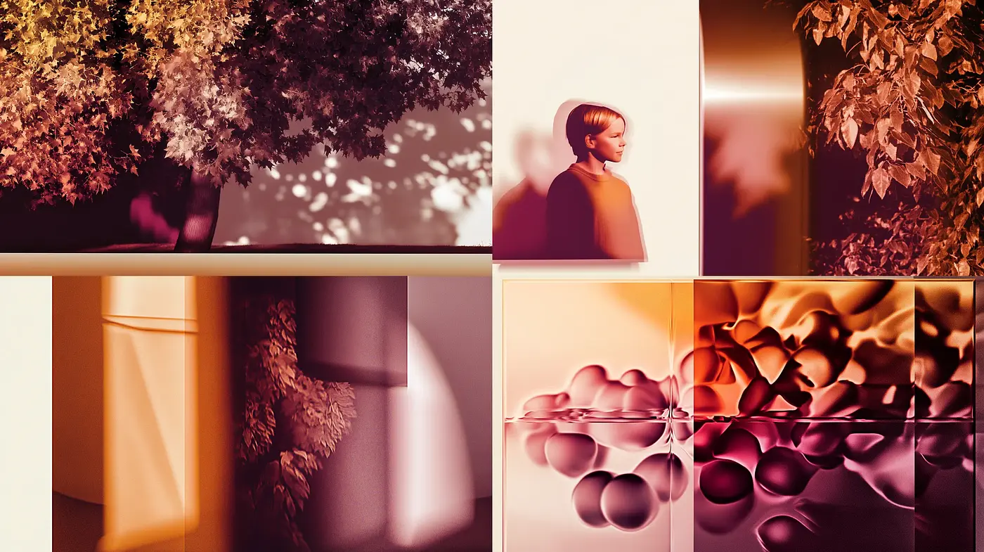 Monochromatic Amber Fusion: A Consistent Warmth Across Varied Textures - Midjourney sref style