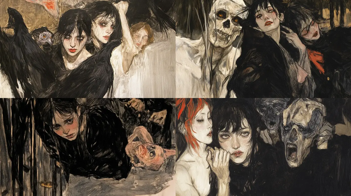 Eerie Gothic Narrative with a Macabre Expressionist Flair - Midjourney sref style
