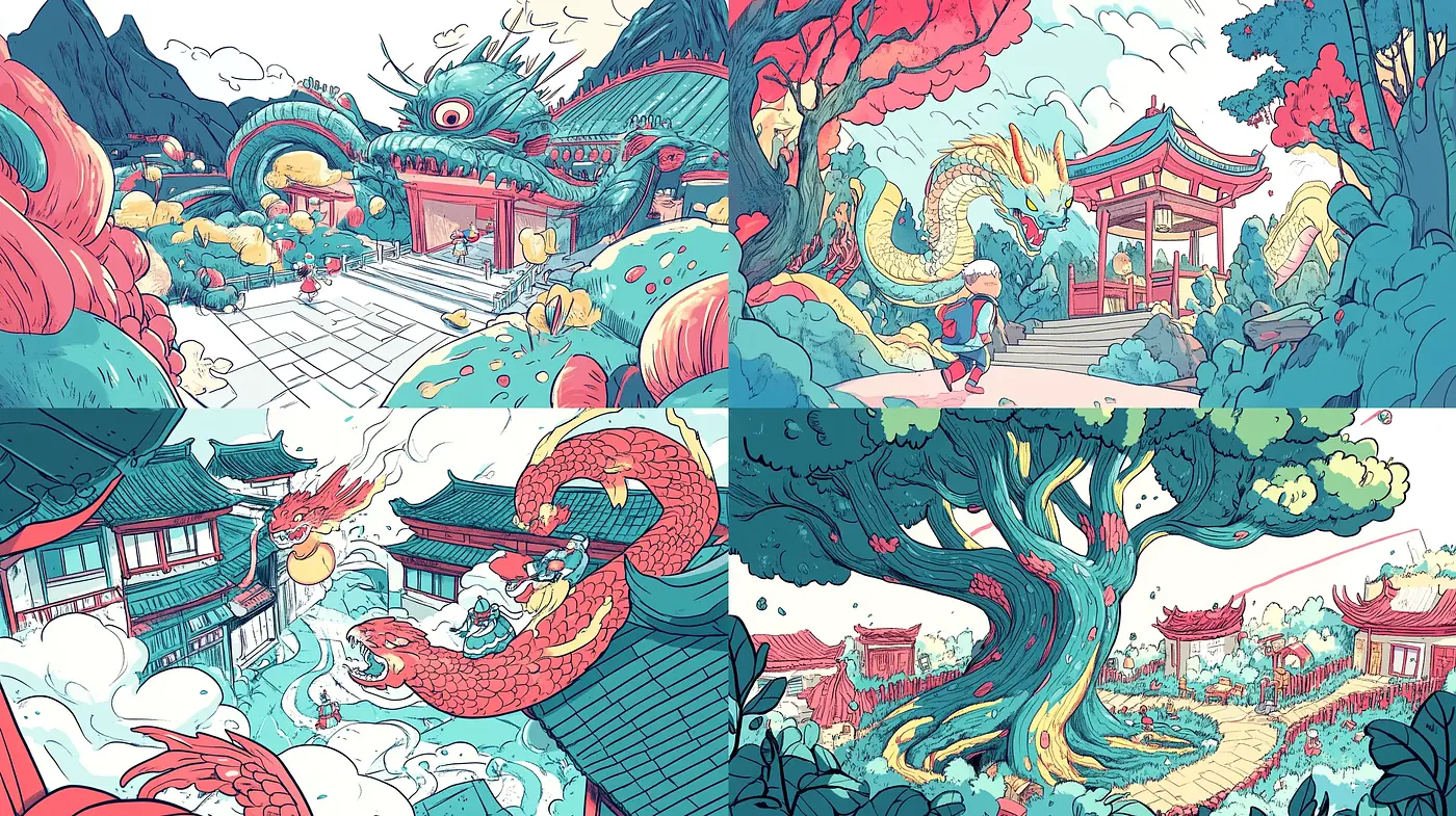 Whimsical Brushstrokes in a Mythical Eastern Wonderland - Midjourney sref style