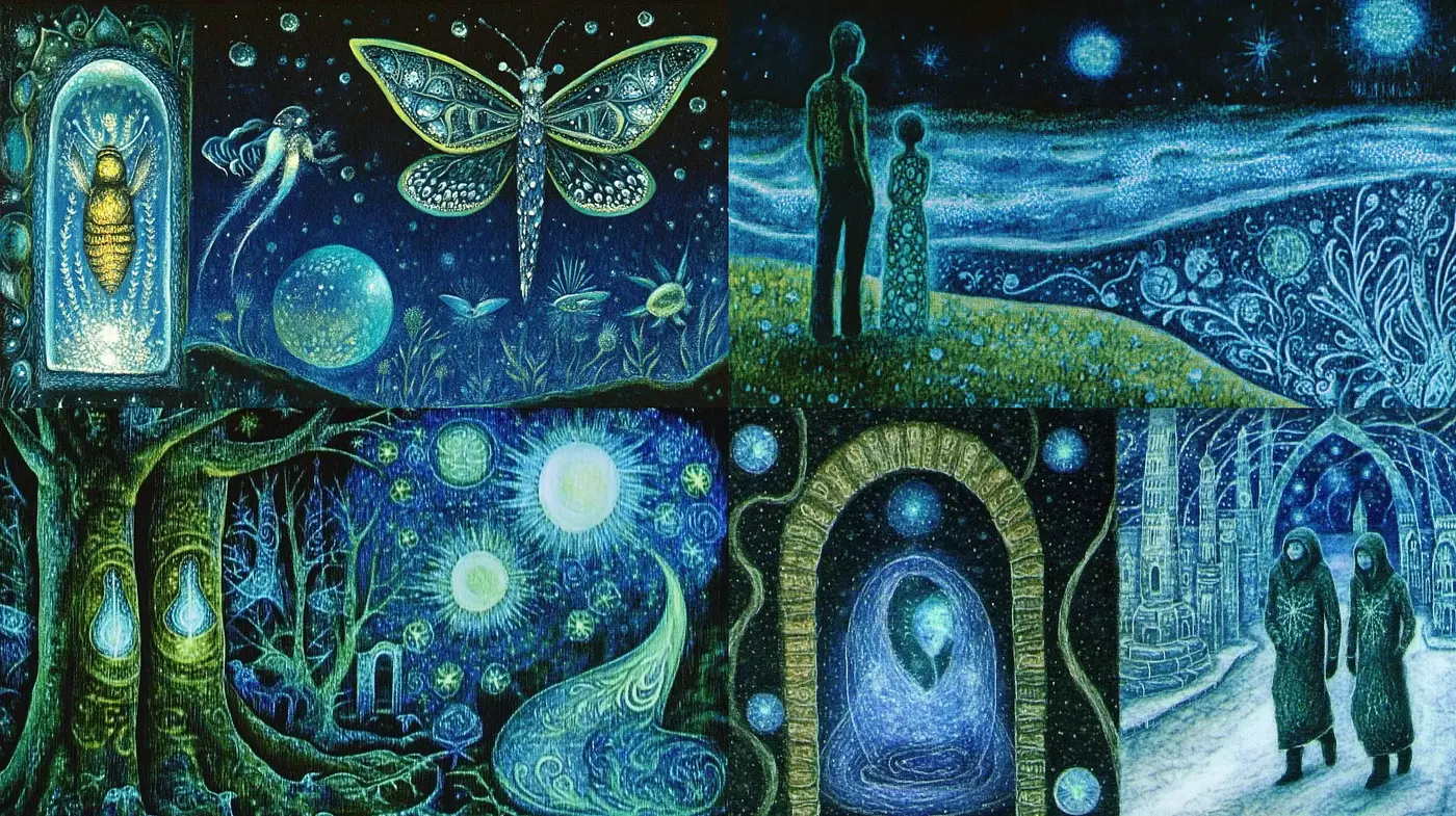 Enchanted Nocturnal Dreamscape in Luminous Hues - Midjourney sref style