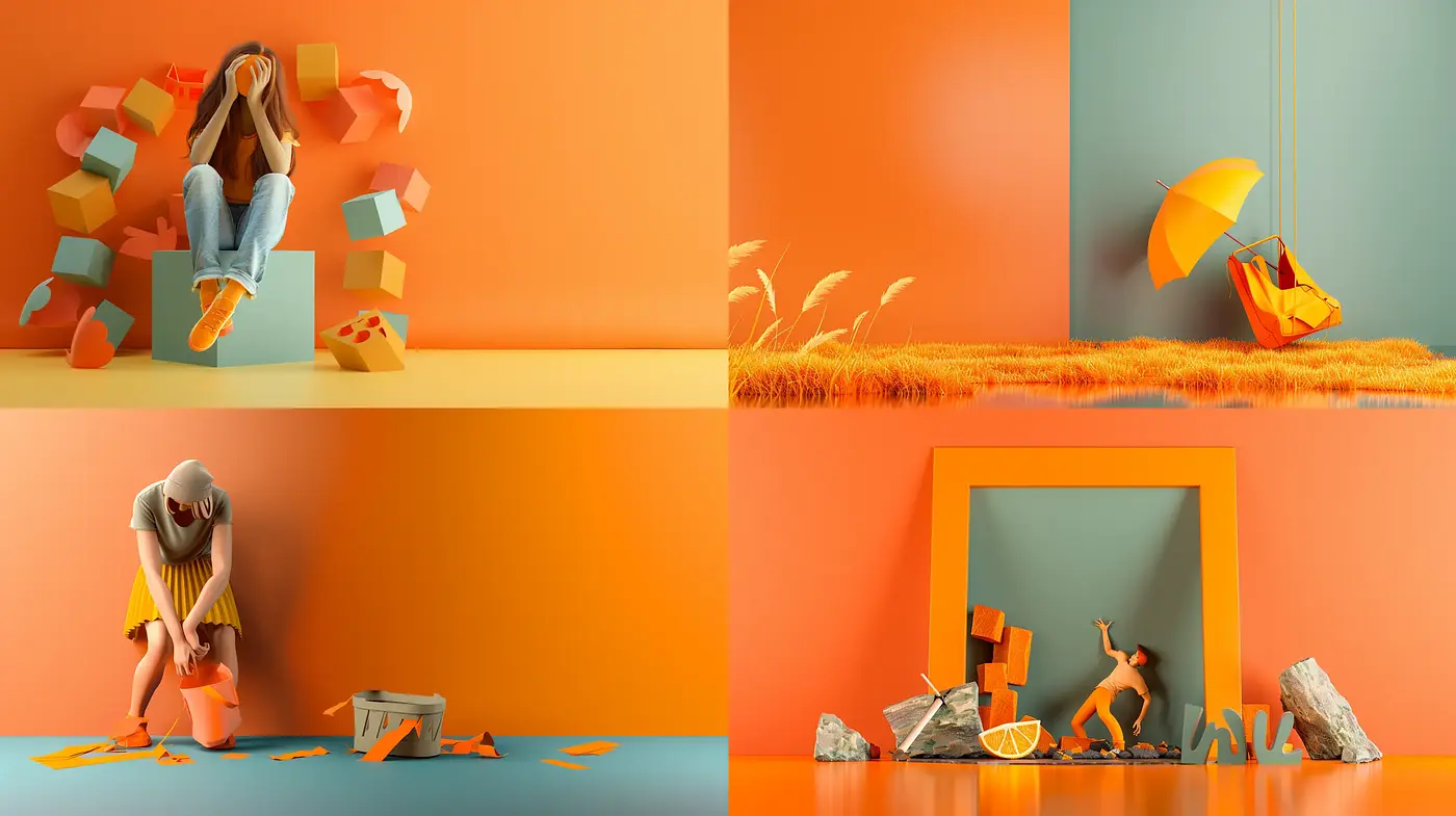 Vibrant Harmony: An Exploration in Saturated Orange Hues and Geometric Playfulness - Midjourney sref style