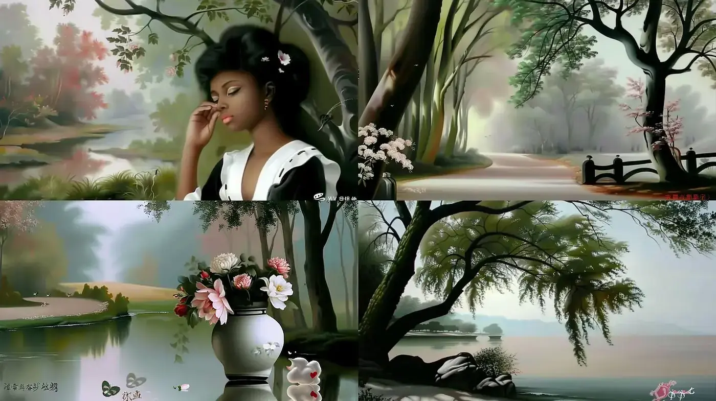 Serene and Dreamlike Landscapes with Ethereal Figures - Midjourney sref style
