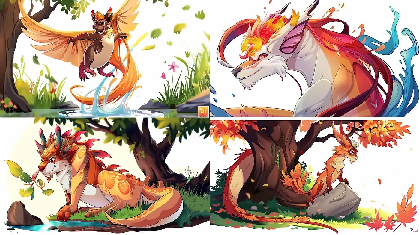 Colorful and Dynamic Cartoon Style with Natural Elements - Midjourney sref style