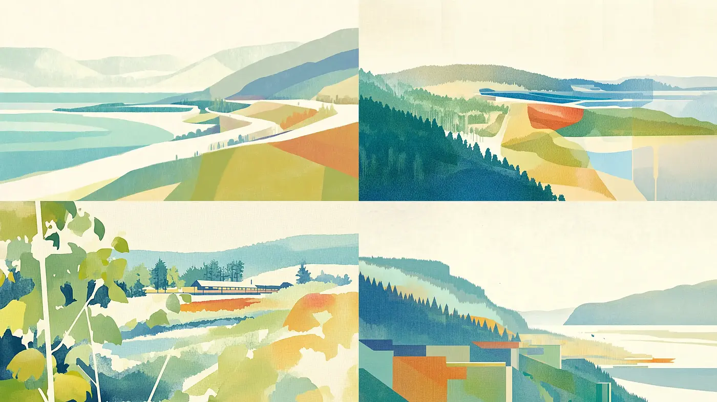 Serene Geometric Landscapes with Pastel Harmony - Midjourney sref style