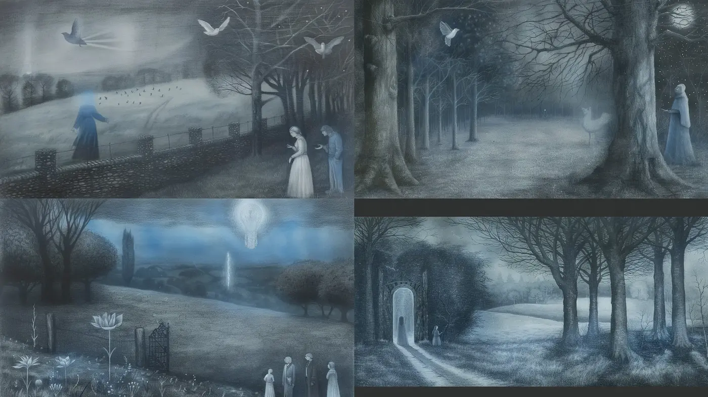 Ethereal nocturne landscapes with transcendent allure - Midjourney sref style