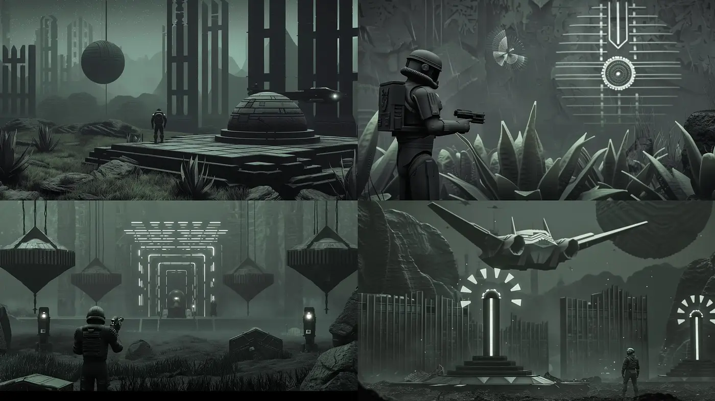 Monochromatic Futuristic Noir Visions - Midjourney sref style