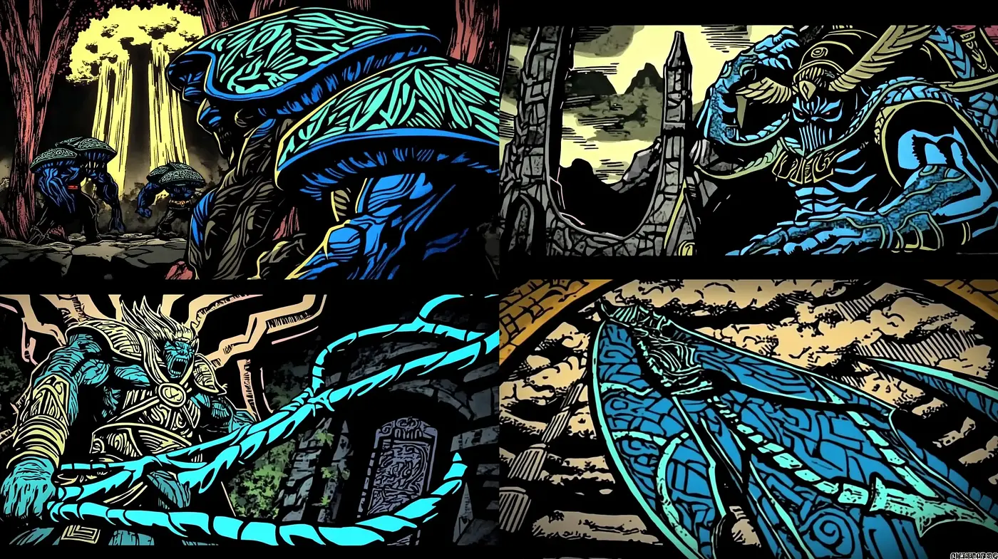 Eldritch Comic Book Panache with High-Contrast Vivid Hues - Midjourney sref style