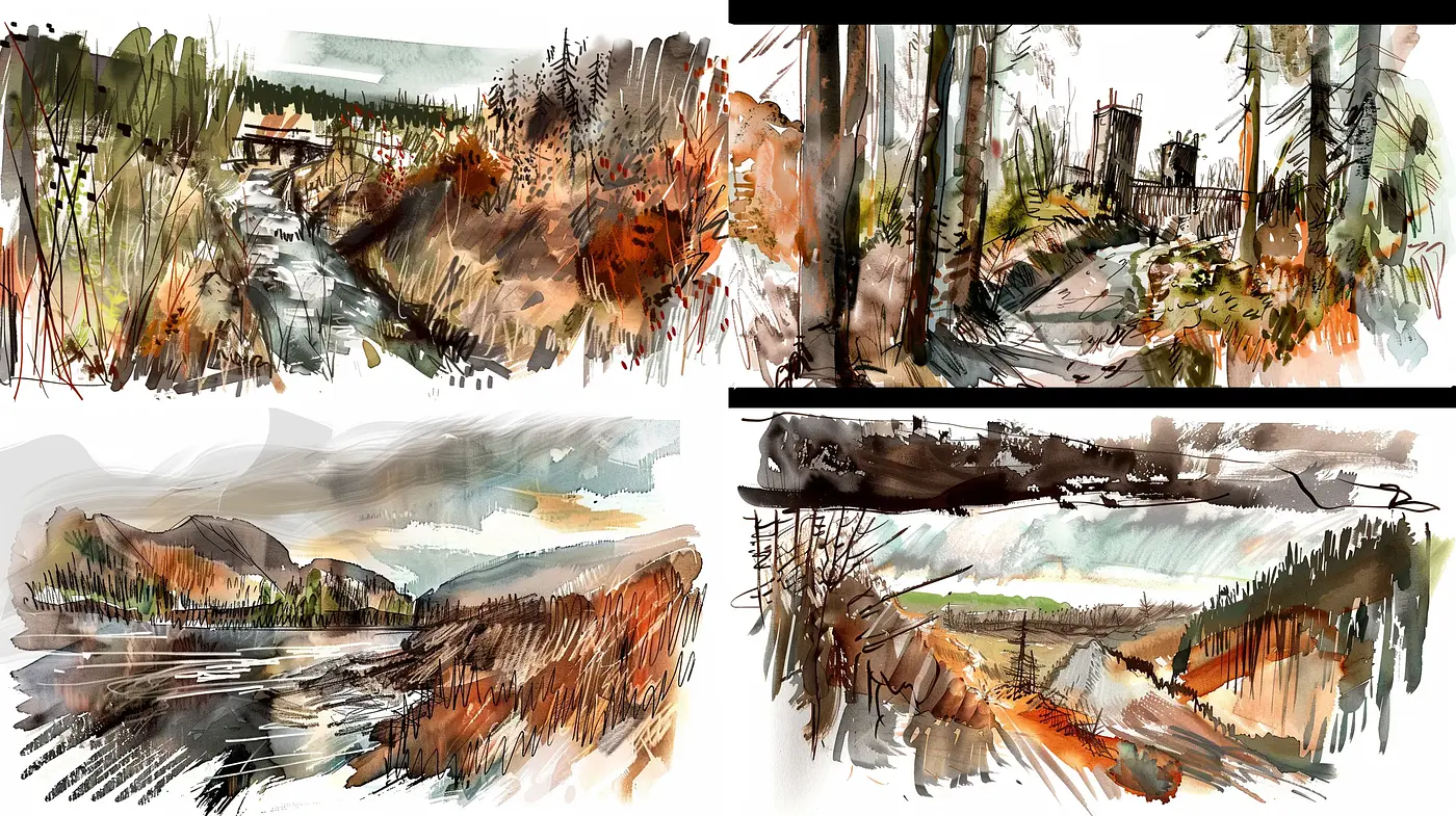Abstract Natural Horizons: A Brushstroke Tapestry of Wilderness - Midjourney sref style