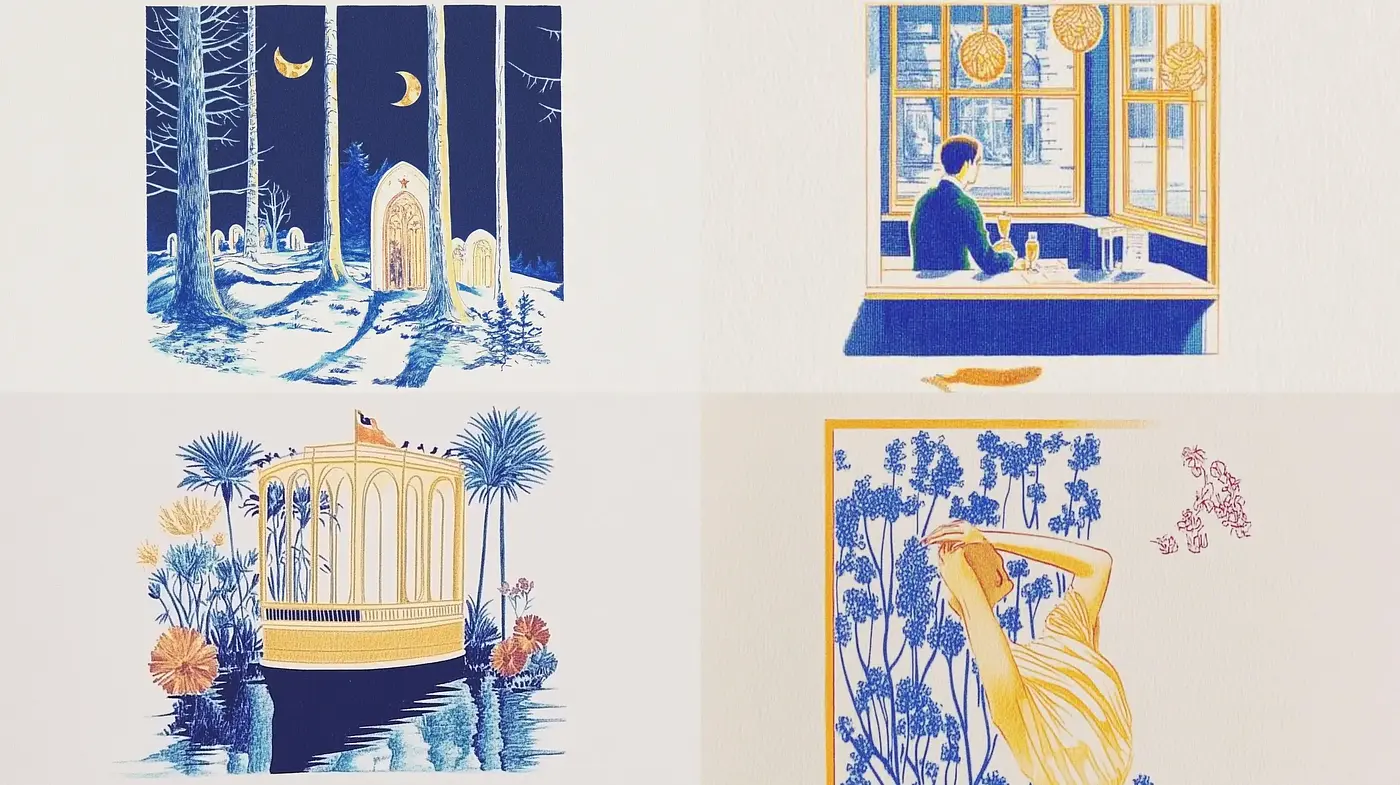Twilight Serenity in Monochromatic Blue: A Homage to Tranquil Solitude - Midjourney sref style