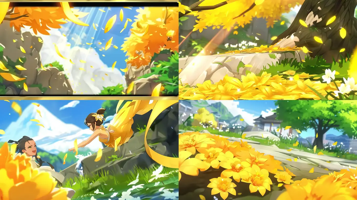 Sunlit Serenity: A Vivid Anime-Inspired Tableau with Harmonious Nature Elements - Midjourney sref style
