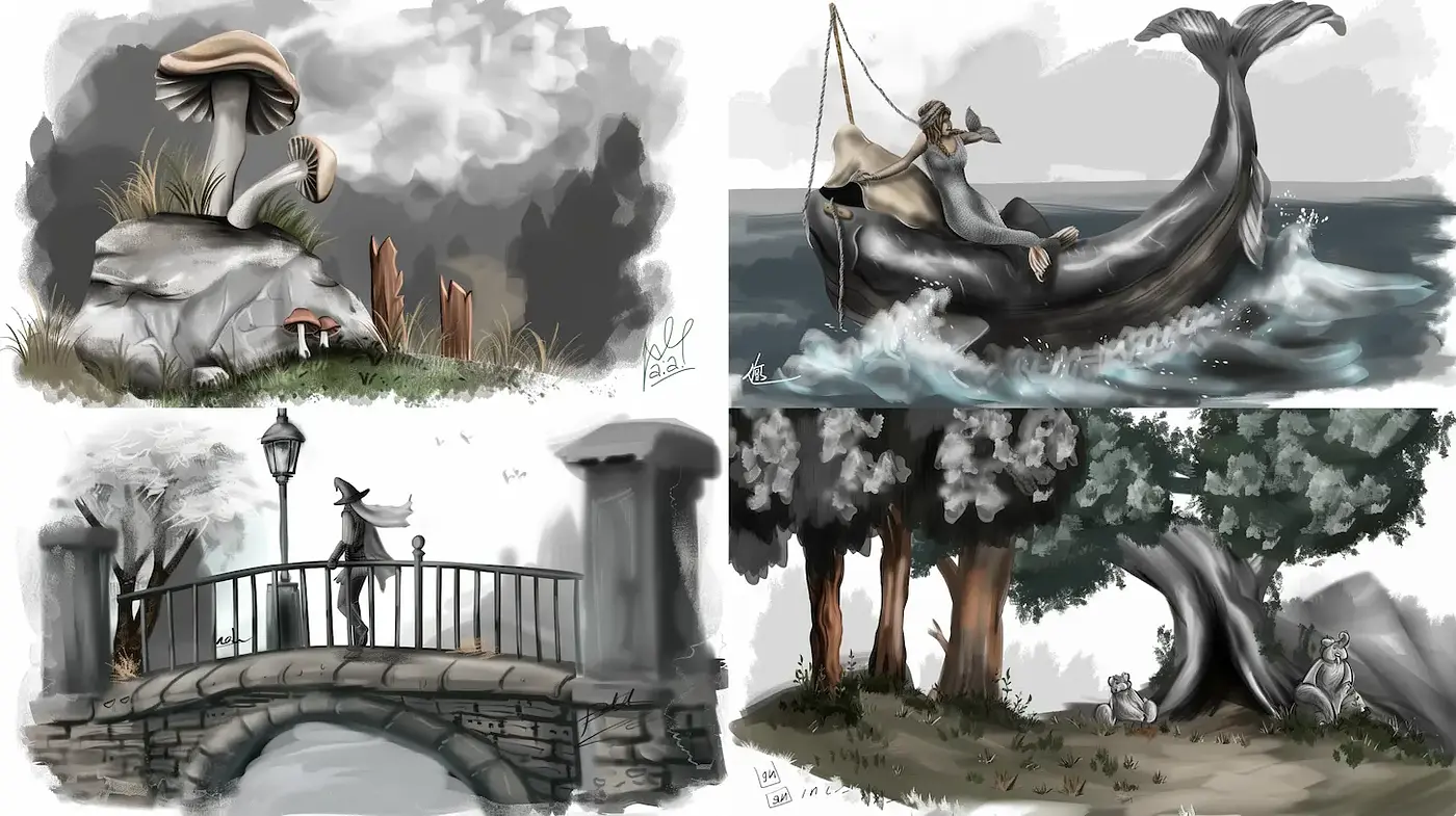 Eclectic Whimsical Landscapes with Surreal Elements - Midjourney sref style