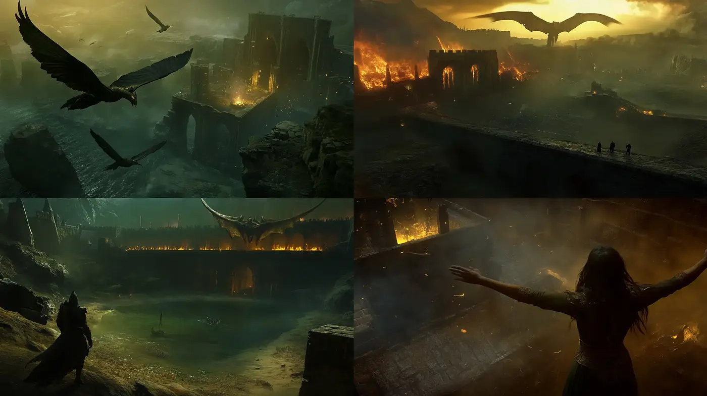 Epic Saga of Shadow and Embers: A Cinematic Exploration in Amber Hues - Midjourney sref style