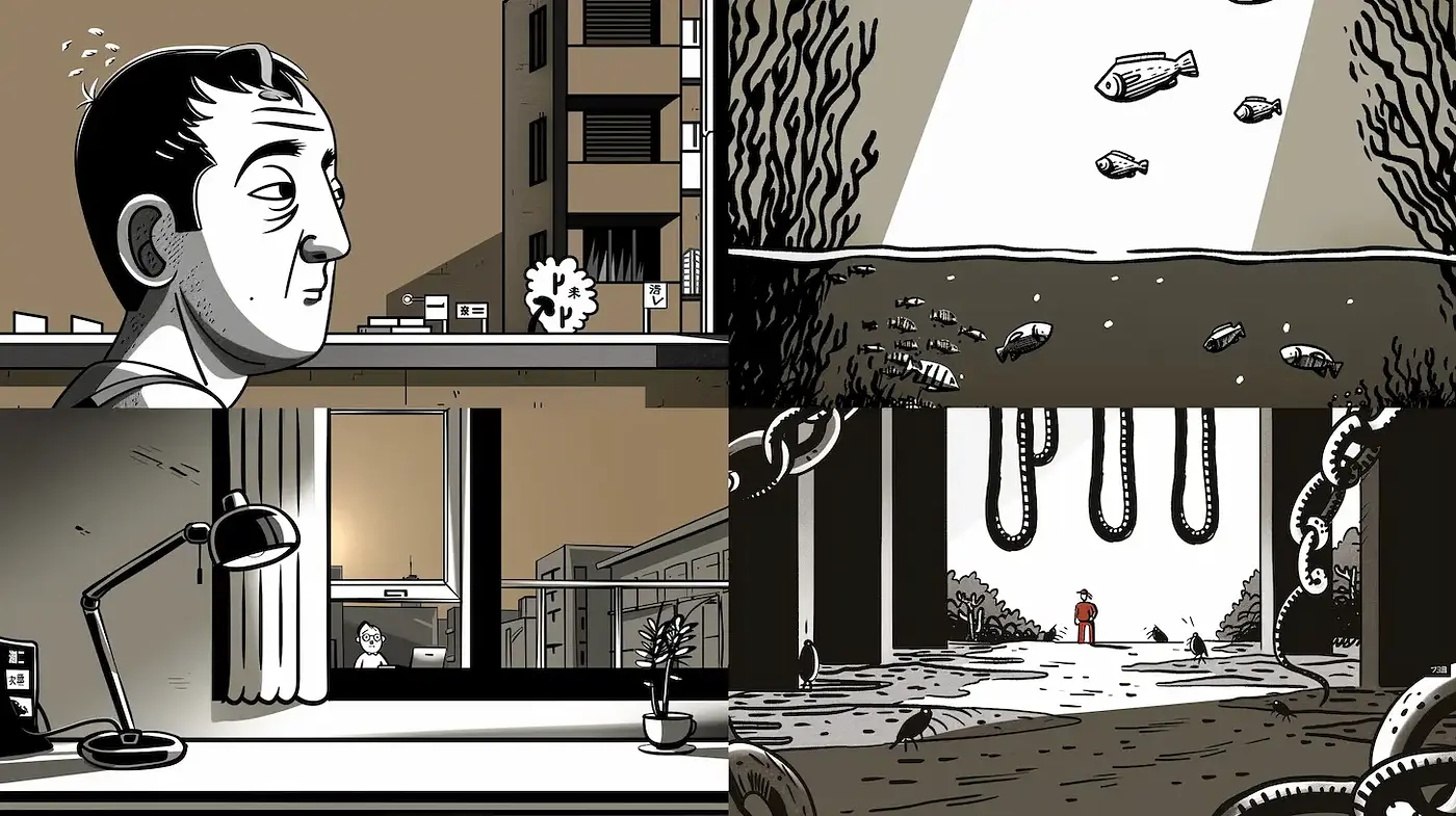 Stylized Illustrations with a Surreal Atmosphere Inspired by Graphic Novels - Midjourney sref style