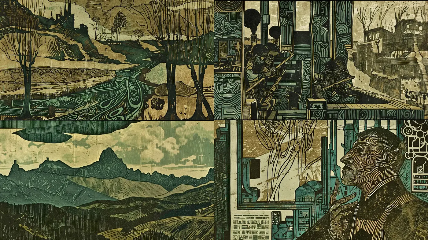 Rustic Techno-Eclecticism with a Nostalgic Sepia Undertone - Midjourney sref style