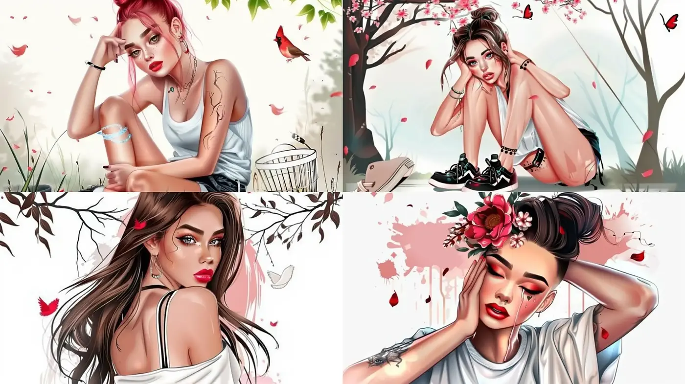 Romanticized Digital Springtime Portraiture with Floral Elements - Midjourney sref style