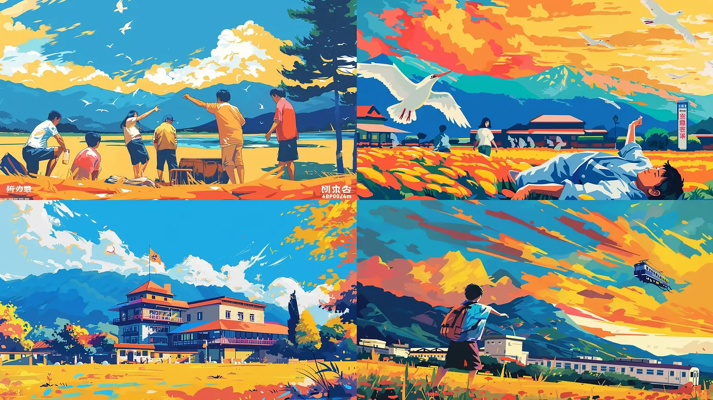 Vibrant Nostalgia in Stylized Landscape Posters - Midjourney sref style