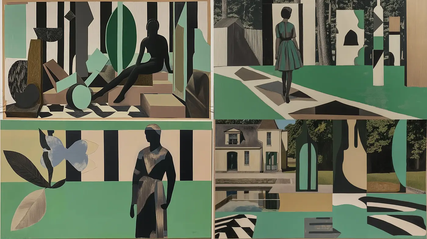 Modern Interpretation of Vintage Serenity in Abstract Figurative Art - Midjourney sref style