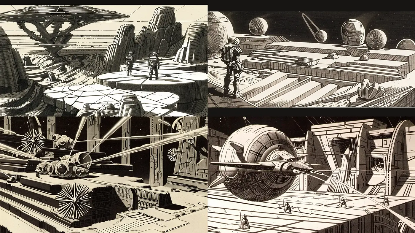 Monochromatic Retrofuturism in Sepia Tones - Midjourney sref style