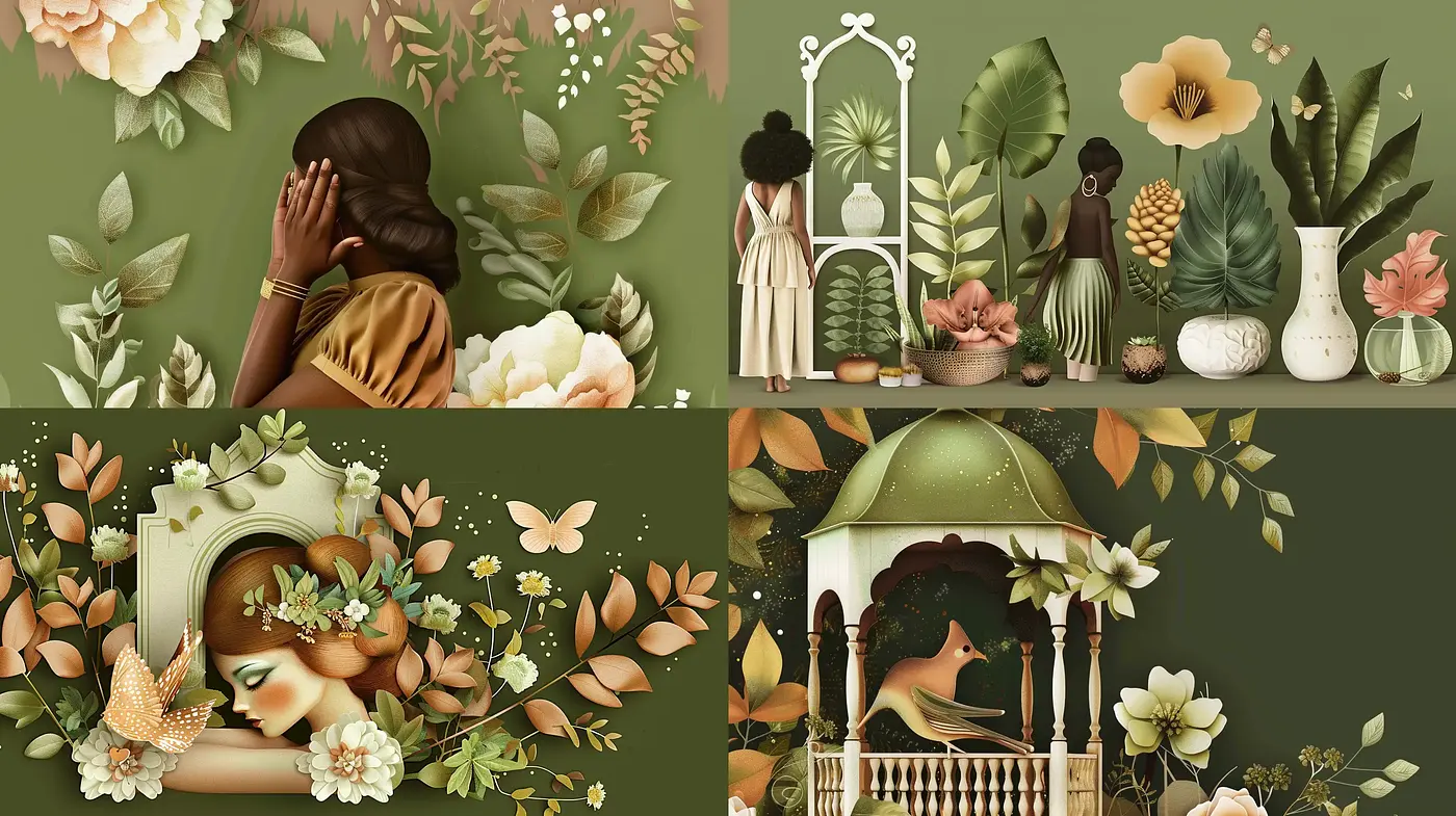 Botanical Serenity with Earthy Tones and Art Nouveau Influences - Midjourney sref style