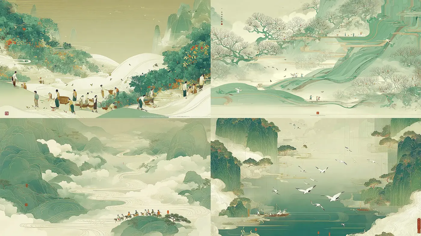 Serene and Harmonious Landscapes with Subtle Artistic Influences - Midjourney sref style