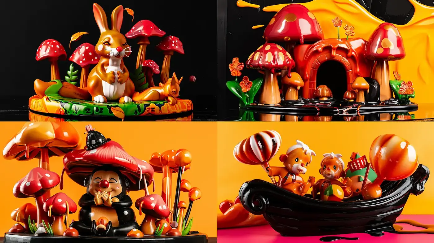 Vibrant Whimsy with Playful Characters and Nature Elements - Midjourney sref style