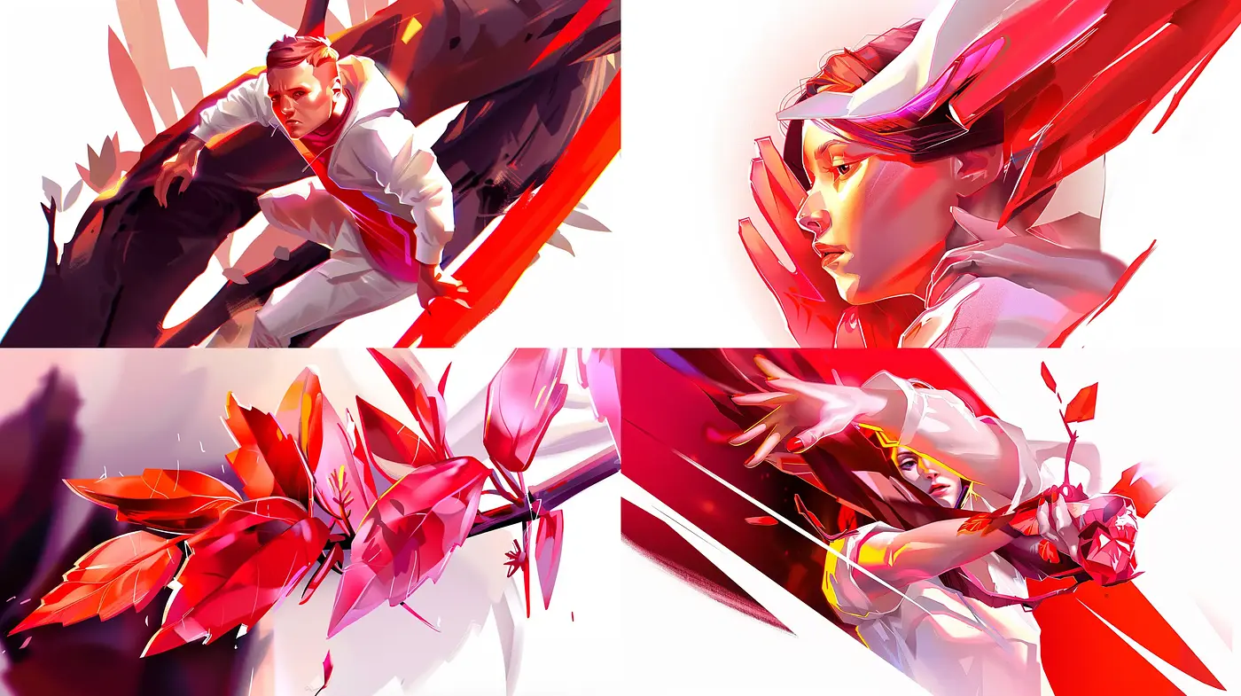 Dynamic Crimson Geometric Abstractions - Midjourney sref style