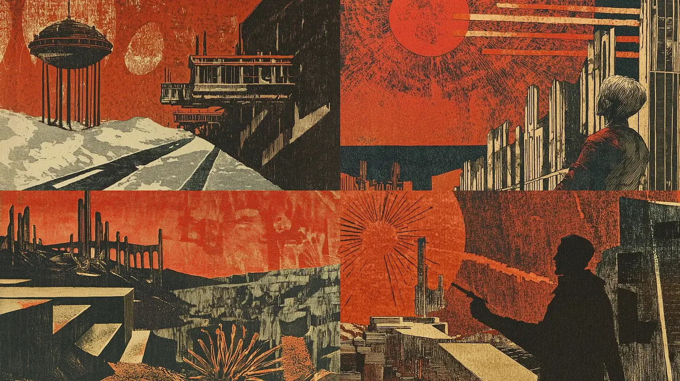 Retrofuturistic Echoes in Sepia Tones - Midjourney sref style