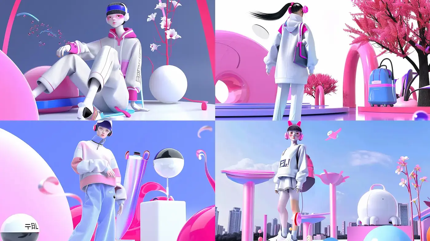 Futuristic pastel aesthetics with a playful urban vibe - Midjourney sref style
