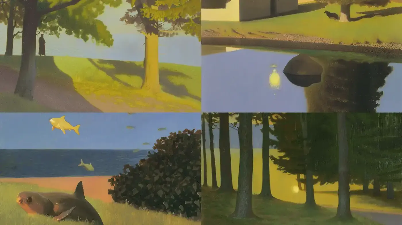 Moody Landscapes with Surreal Elements and Soft Lighting - Midjourney sref style