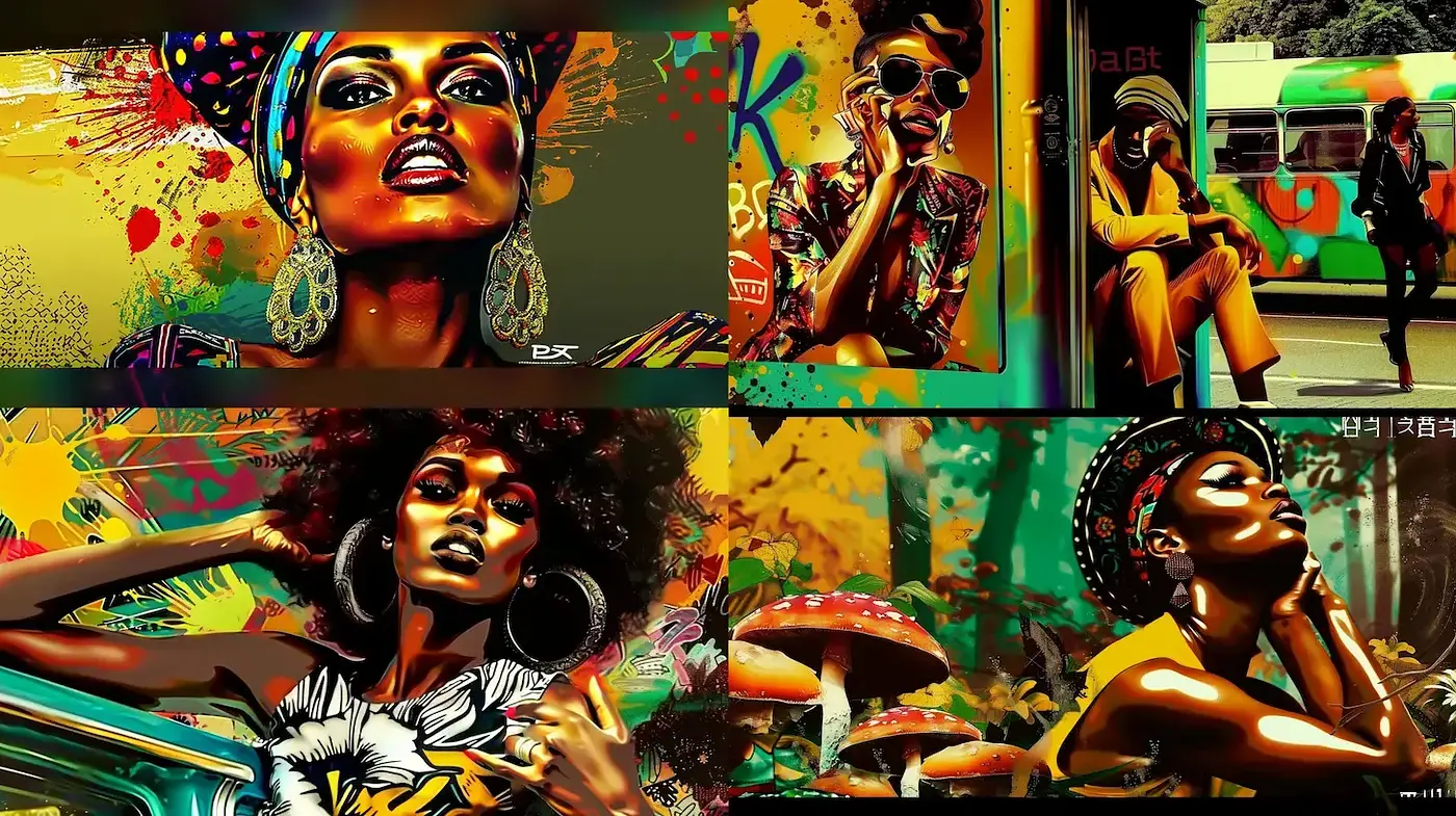 Vibrant and Expressive Afrocentric Style with Artistic Flourishes - Midjourney sref style