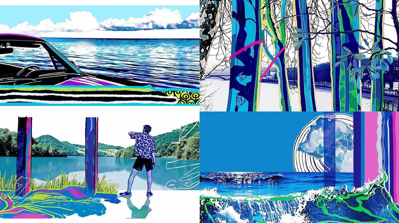 Vibrant Pop Art Inspired Nature Scenes with Distinctive Color Schemes - Midjourney sref style