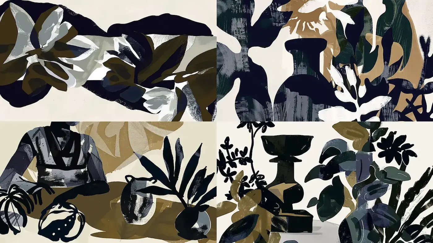 Contemporary Botanical Abstract with Retro Influences - Midjourney sref style