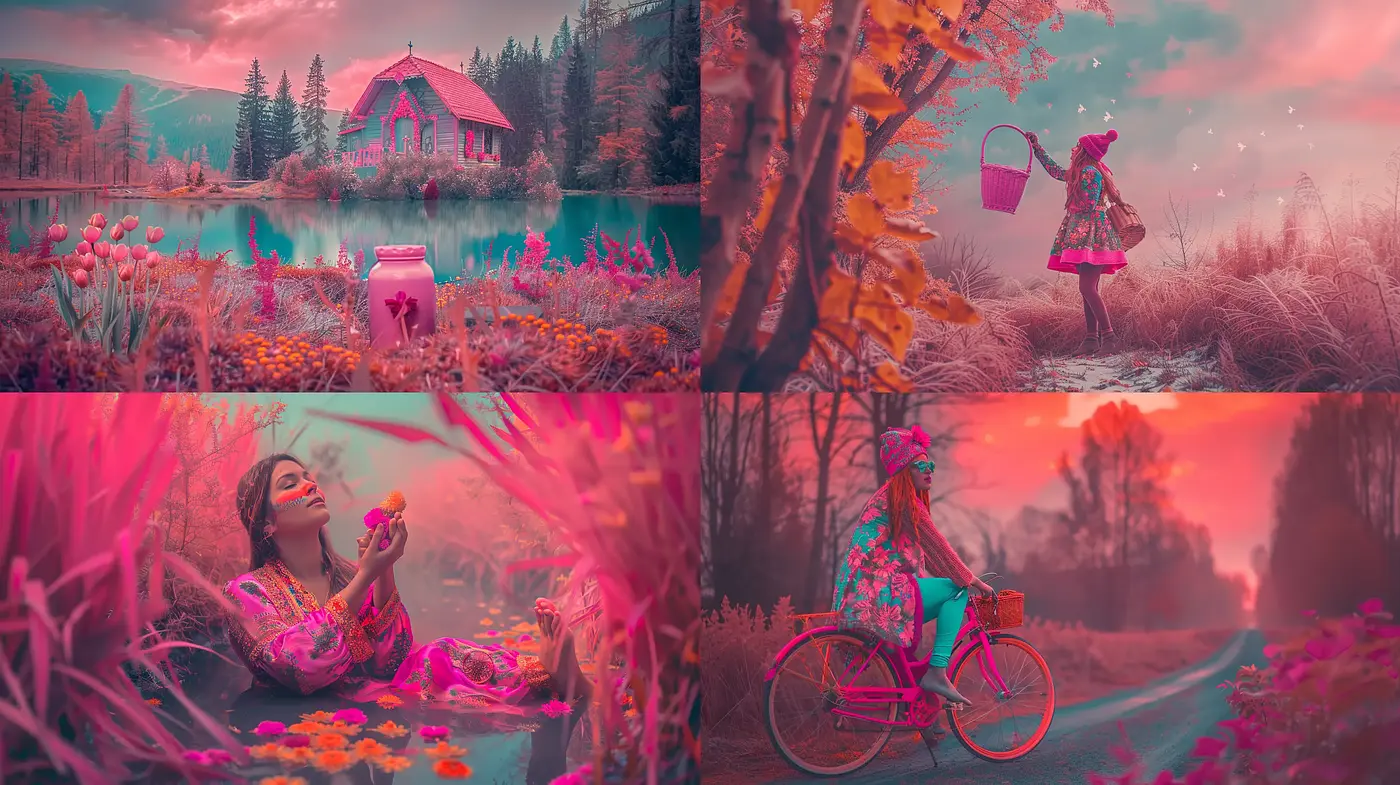 Surreal Magenta Dreamscapes with Ethereal Textures - Midjourney sref style