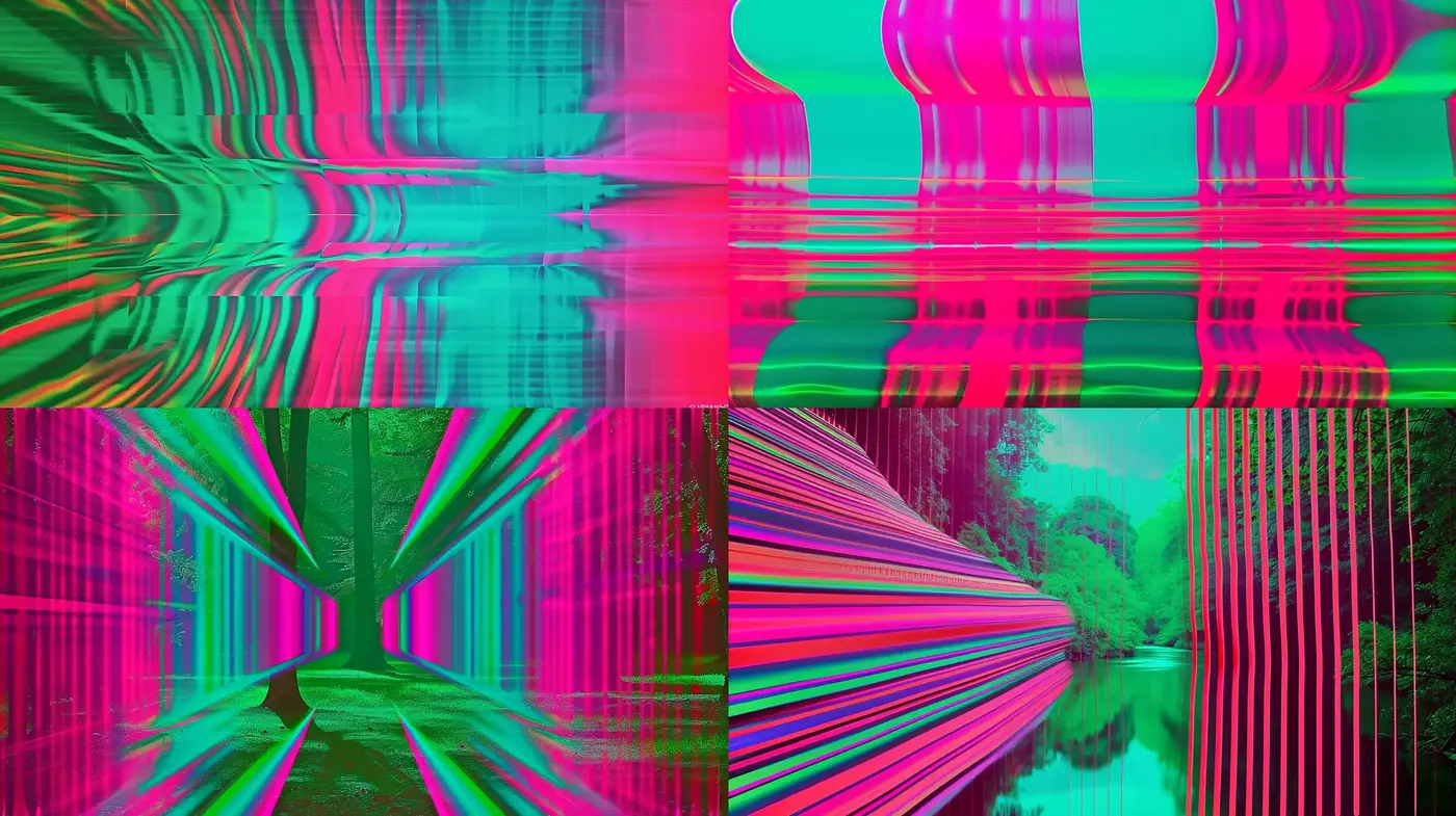 Psychedelic Digital Dreamscape: A Luminous Journey through Abstracted Vistas - Midjourney sref style