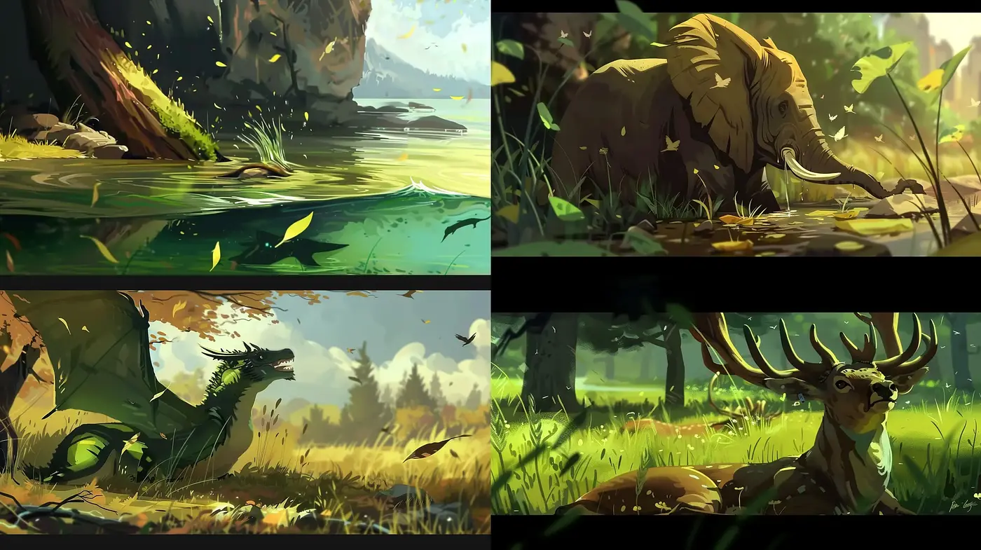 Lush Wilderness Dreamscape in Radiant Illustrative Manner - Midjourney sref style