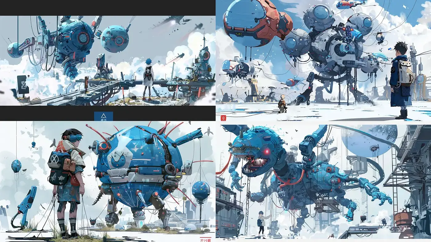Futuristic and Whimsical Mechanized Landscapes with a Playful Tone - Midjourney sref style